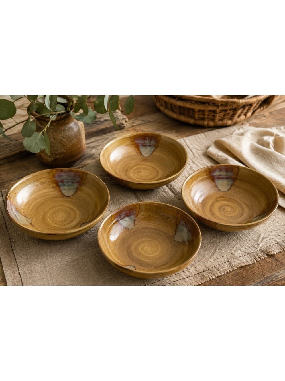 Set of 4 Vintage Sango Splash 4851 Brown Ceramic Soup Bowls  8" Diameter